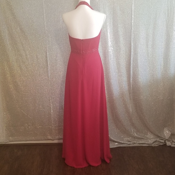 David's Bridal Red Halter Gown sz 8 - Picture 4 of 5